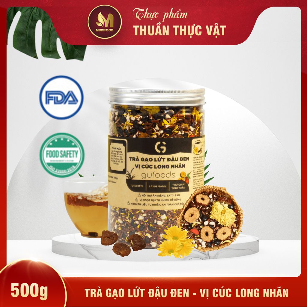 [Vị Cúc Long Nhãn] - Trà Gạo Lứt Đậu Đen GUfoods 500g - Thanh Nhiệt, Mát Gan, Cải Thiện Giấc Ngủ, Tốt Cho Tim Mạch, Giảm Cân, Eatclean, Healthy (Trà)