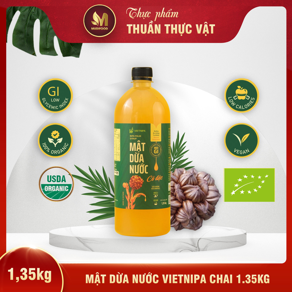 Mật Dừa Nước Vietnipa 1.35kg  - Thực Phẩm Bổ Sung Dinh Dưỡng Cho Cả Gia Đình, Người Tiểu Đường, Ăn Kiêng, Ăn Chay, Hàm Lượng Vitamin Và Muối Khoáng Cao (GV)