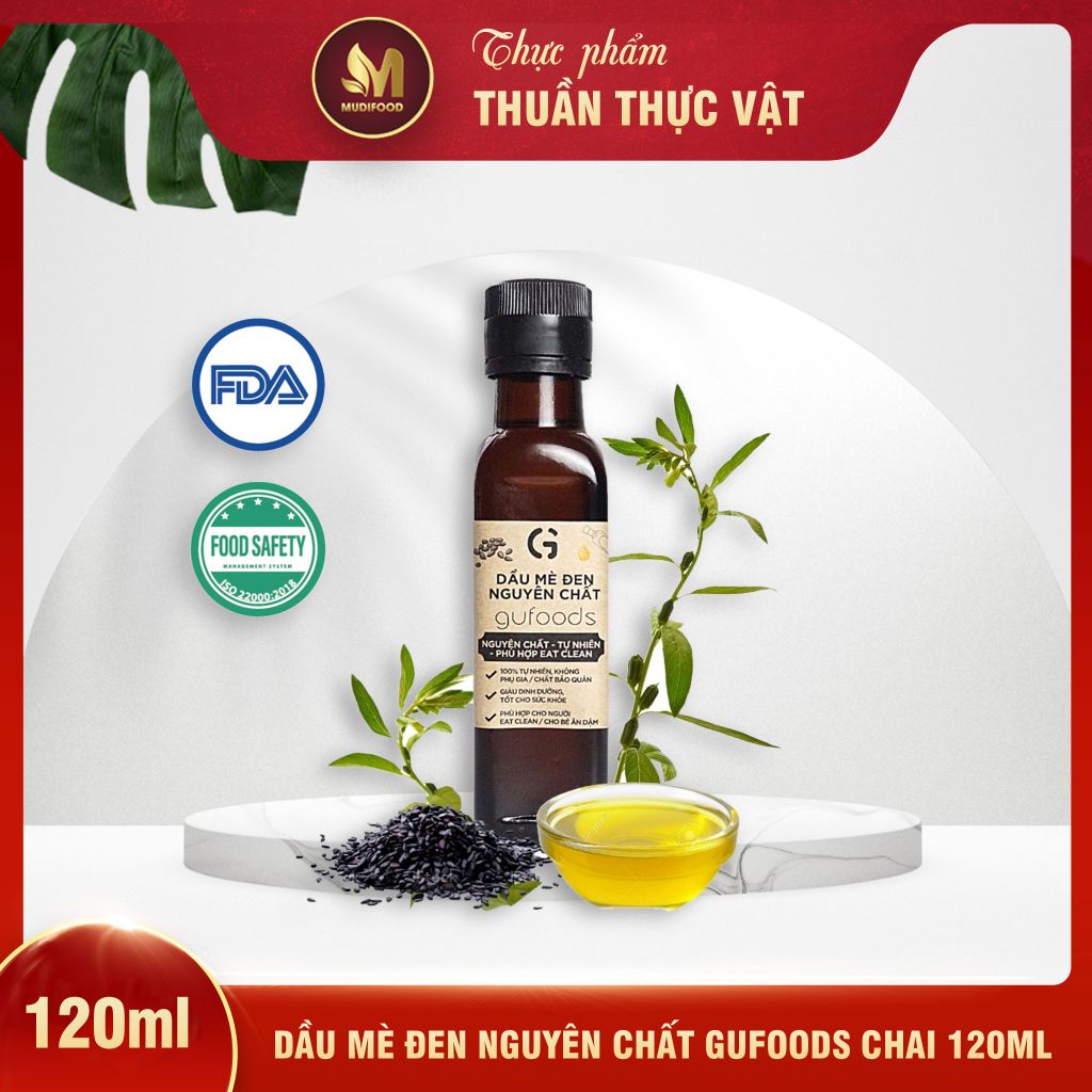 Dầu Mè Đen Nguyên Chất Gufoods Chai 120ml - Thực Phẩm Bổ Sung Dinh Dưỡng Cho Cả Gia Đình, Người Bị Bệnh Tim Mạch, Ăn Kiêng, Ăn Chay,  Eat Clean, Healthy, Trộn Salad, Cho Bé Ăn Dặm (GV)