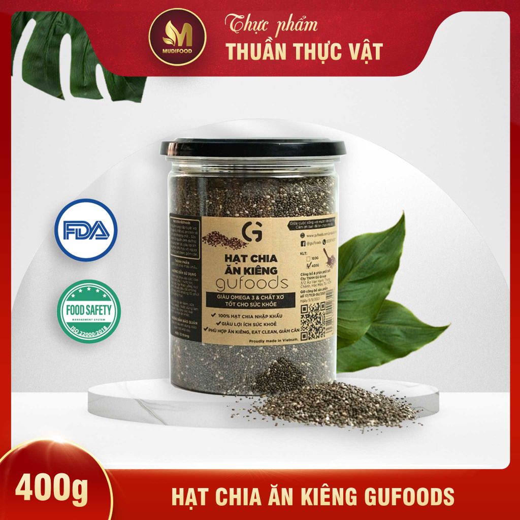 Hạt Chia Ăn Kiêng GUfoods - Thực Phẩm Cho Vào Ngũ Cốc Bổ Sung Dinh Dưỡng Cho Mẹ Bầu, Sau Sinh, Người Ăn Kiêng, Giảm Cân, Eat Clean, Healthy, Giàu Omega 3 Và Chất Xơ