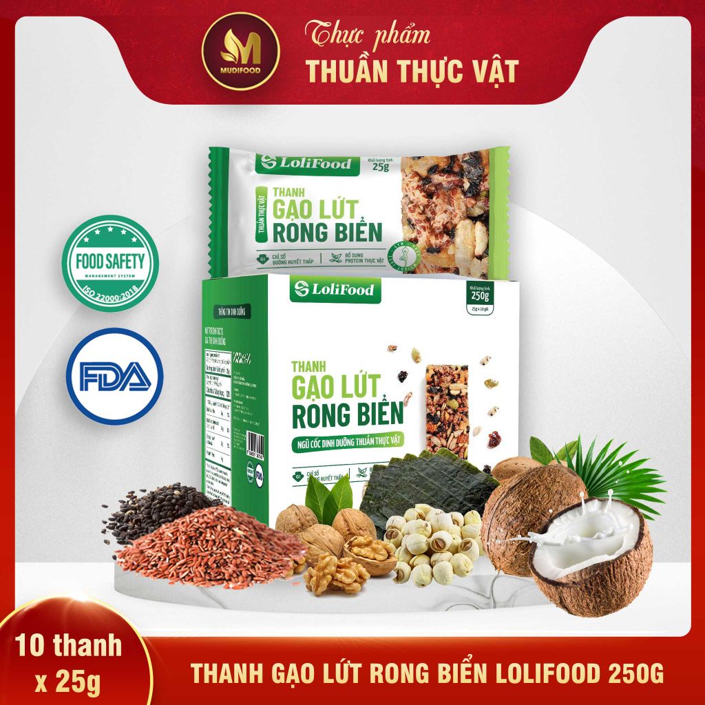 Thanh Gạo Lứt Rong Biển LoliFood 250g - Thực Phẩm Bổ Sung Dinh Dưỡng Cho Mẹ Bầu, Sau Sinh, Người Ăn Chay, Ăn Kiêng, Người Chơi Thể Thao, Giảm Cân, Eat Clean (Bánh Và Snack Healthy)