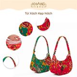 Túi Xách Kẹp Nách , Đeo Vai Họa Tiết Con Công Vải Linen KhangHome - Hottrend Mùa Tết