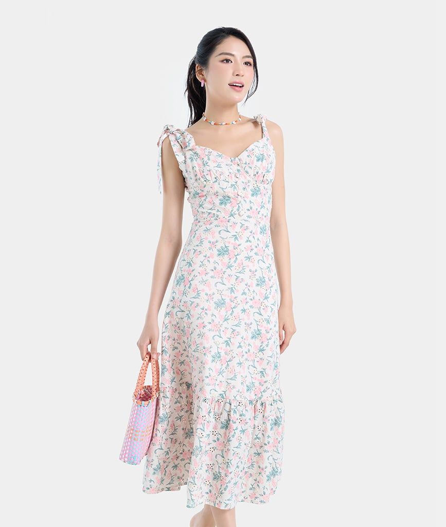 Đầm dài maxi vai cột nơ