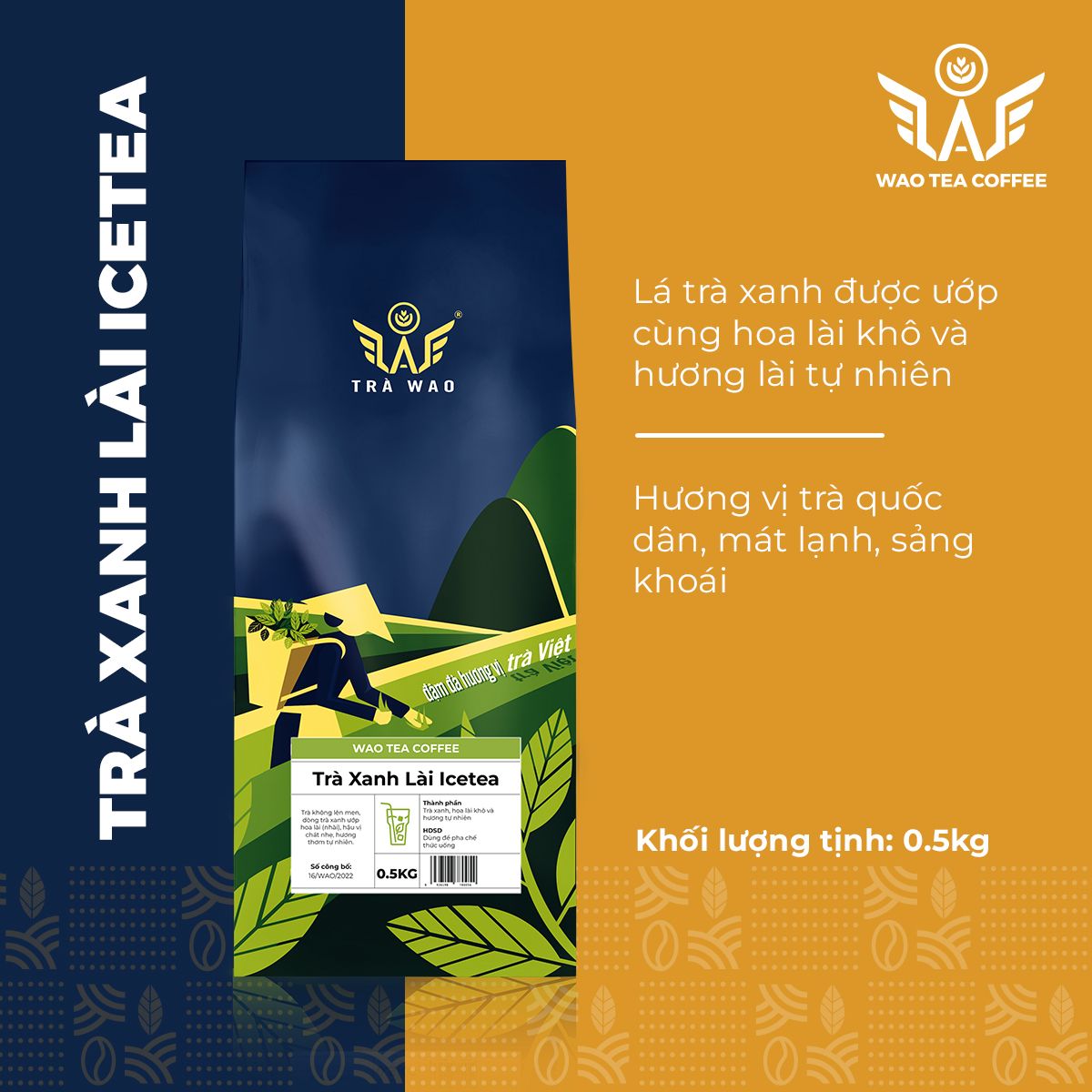  Trà Đá IceTea WAO (Xanh Lài/Nhài) (1kg) 