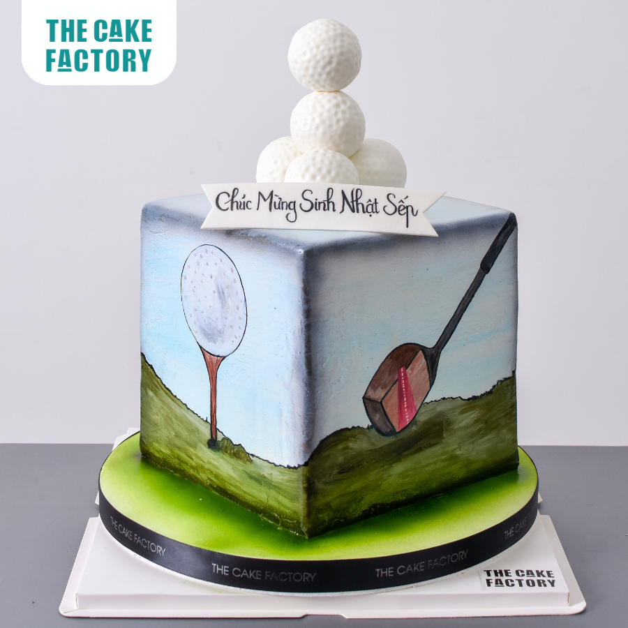  Bánh fondant lập phương vẽ tay chủ đề golf 