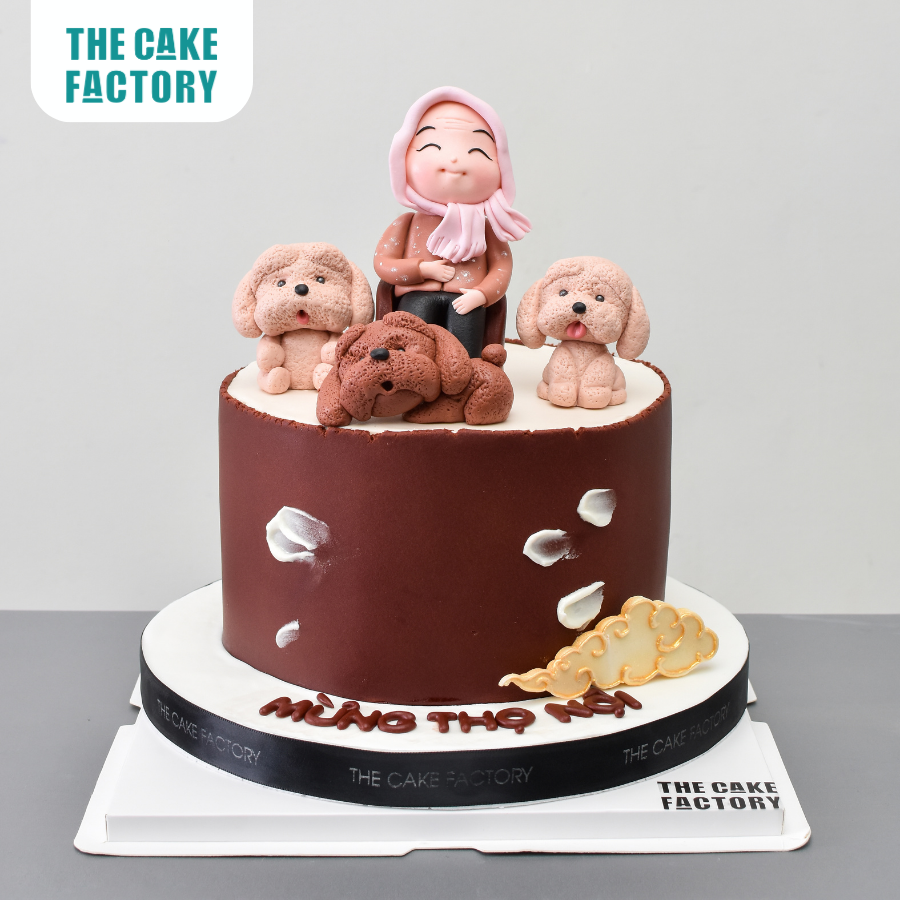  Bánh fondant mừng thọ bà và cún poodle 