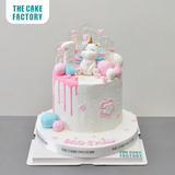  Bánh fondant unicorn tone hồng trắng đáng yêu 