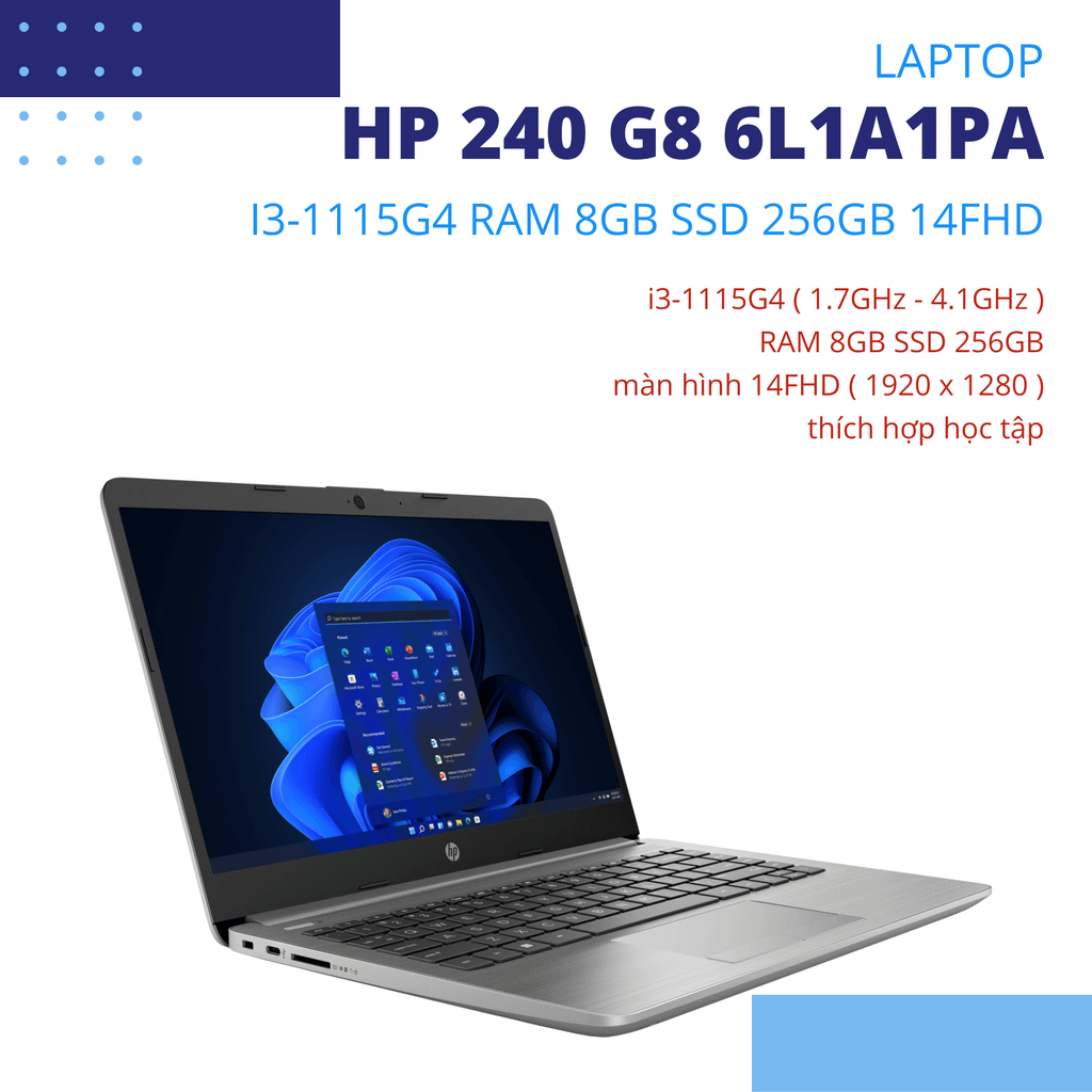 Laptop HP 240 G8 i3-1115G 8GB 256GB W11 6L1A1PA