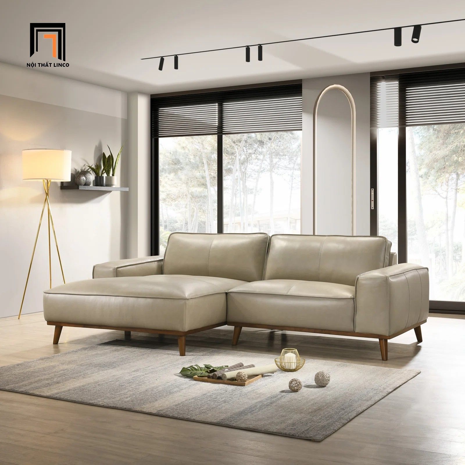 Bộ ghế sofa góc da giả GT104 Ashcof 2m2 x 1m5 sang trọng