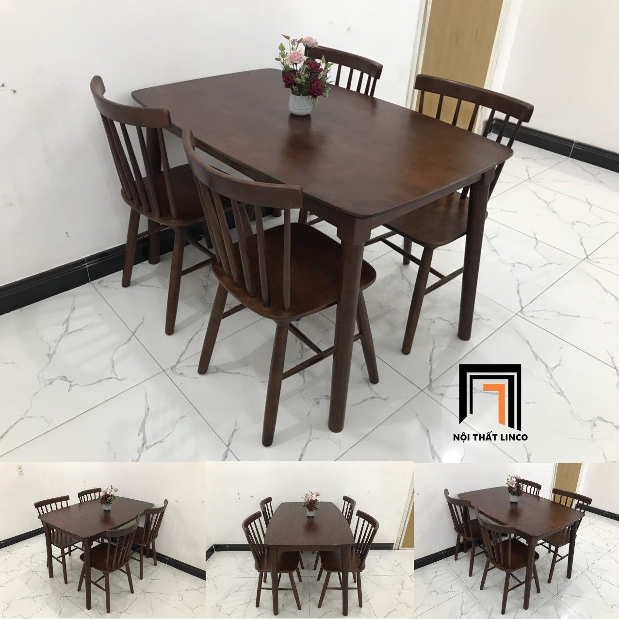 Bộ bàn ghế ăn nhà bếp xinh 11-KH4-G18-B108-nau màu nâu