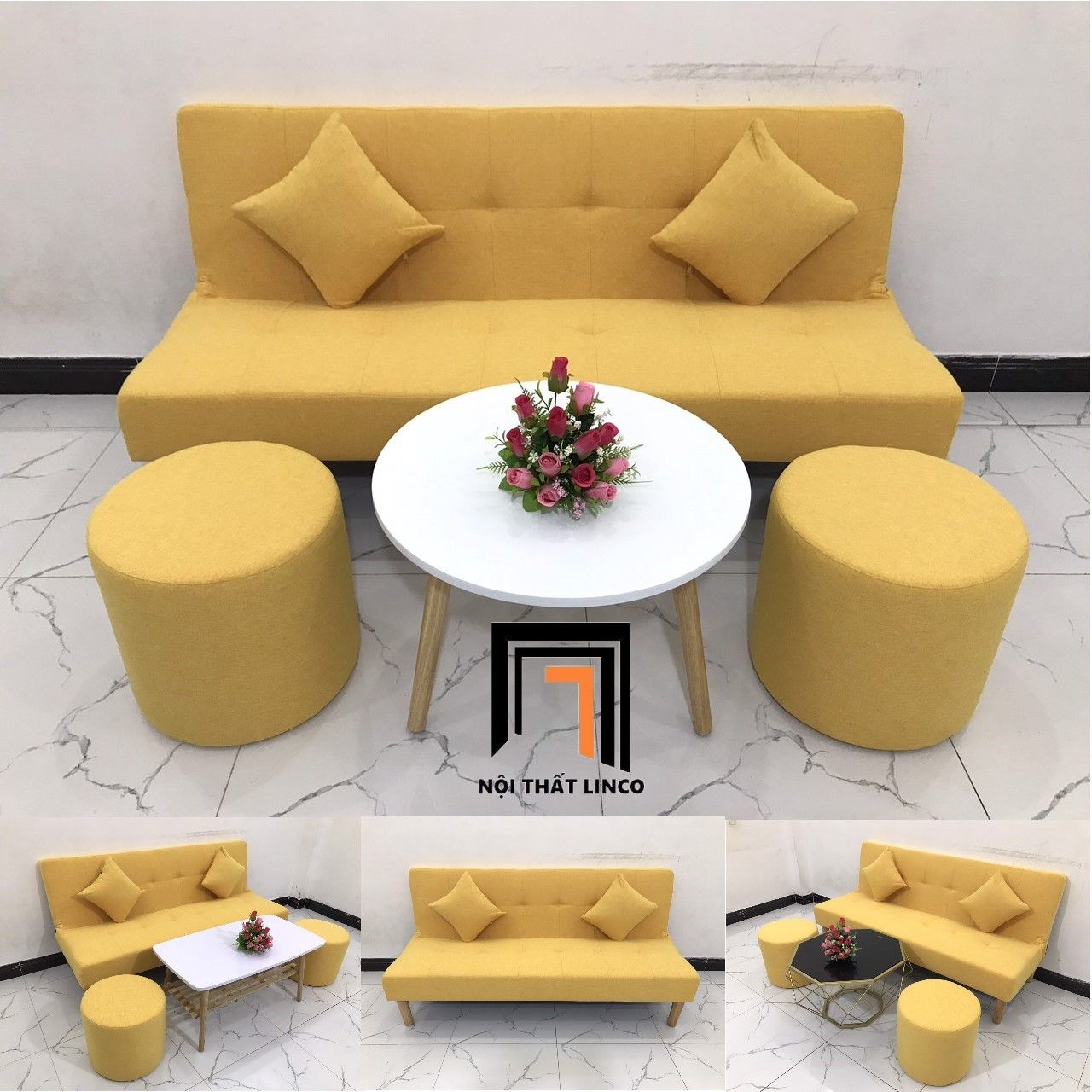 Bộ ghế sofa giường đa năng 1m7 màu vàng chanh giá rẻ