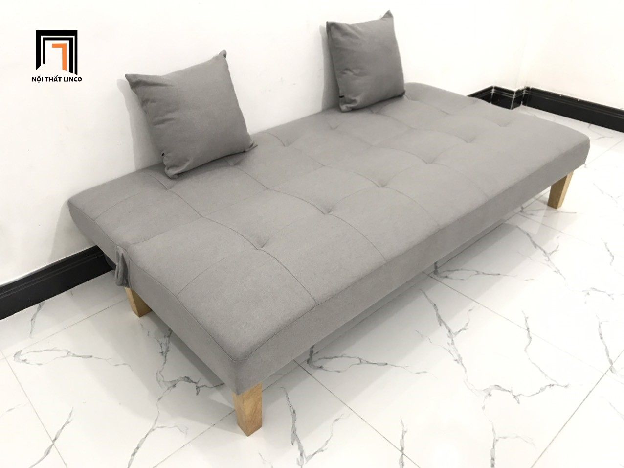 Bộ ghế sofa giường xám ghi trắng dài 1m72 cho phòng khách nhỏ