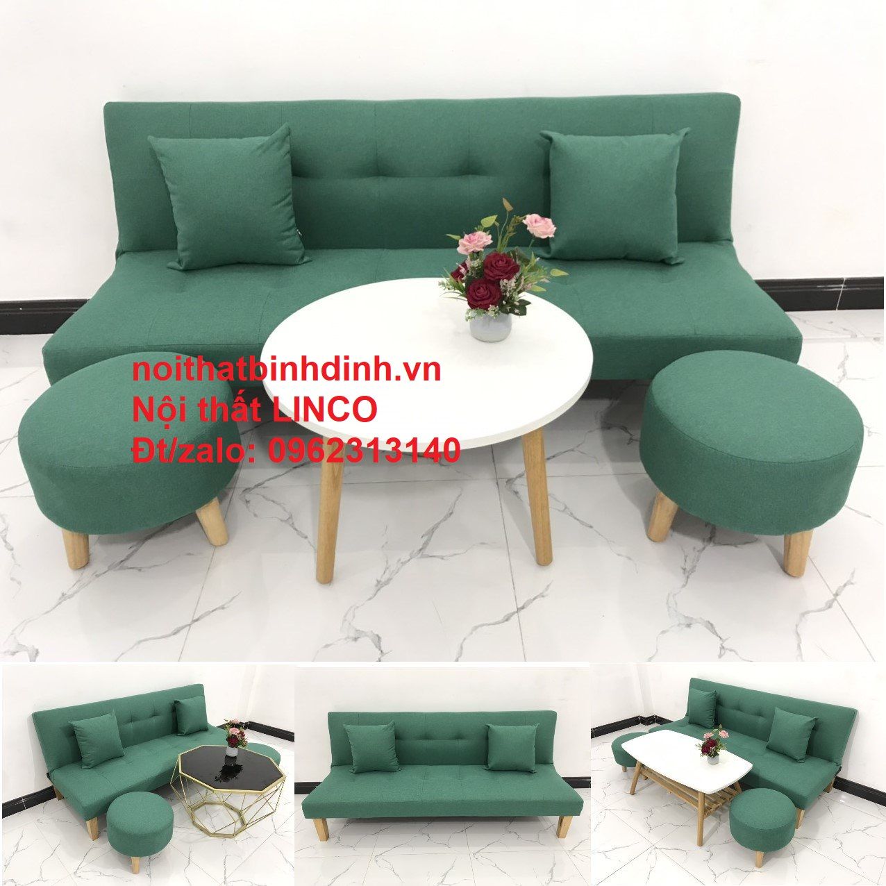 Bộ ghế sofa giường xanh ngọc dài 1m72 cho phòng nhỏ