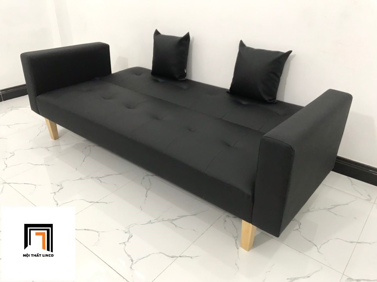 Bộ ghế sofa băng đa năng BTV 2m simili giả da màu đen