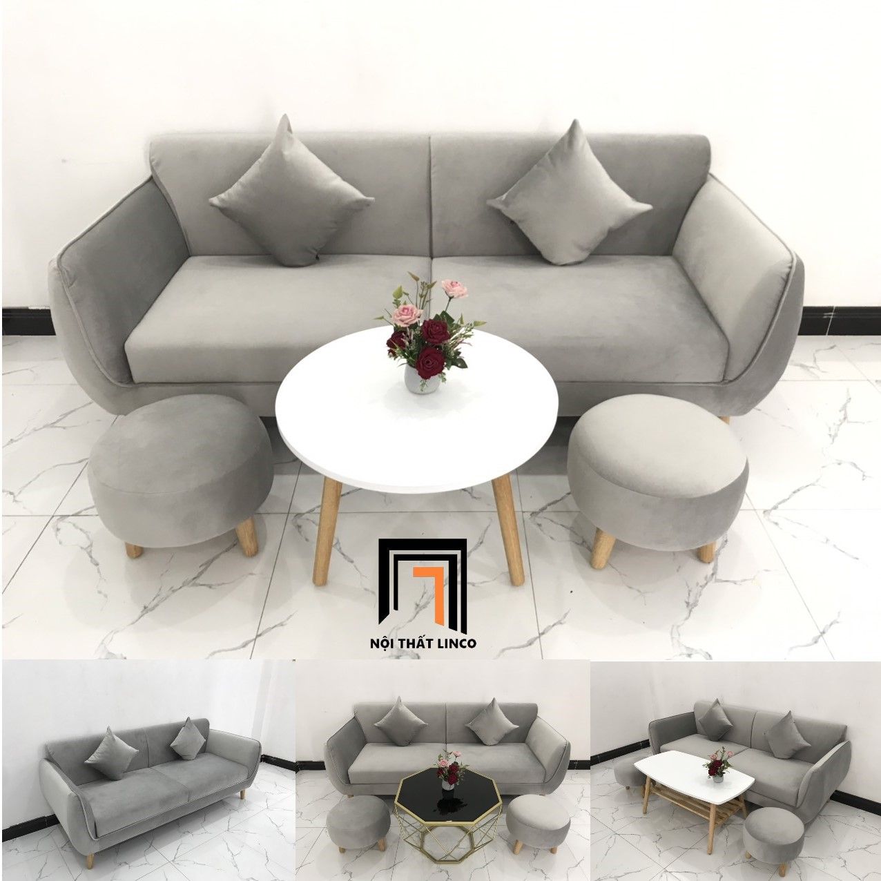 Ghế sofa băng BB dài 1m9 xám vải nhung đẹp hiện đại