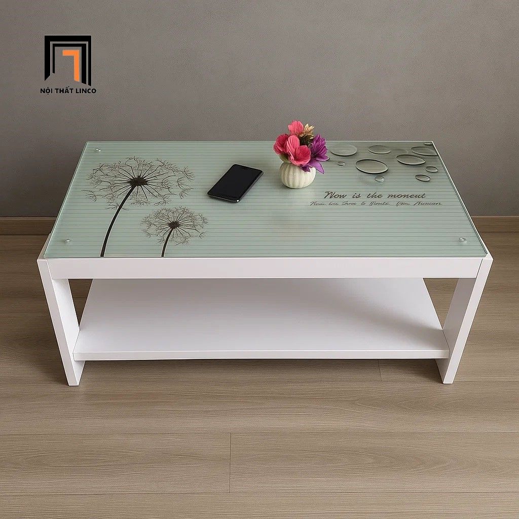 Bàn sofa phòng khách trắng 1m x 50 BTPK59 Bascom in hoa đẹp