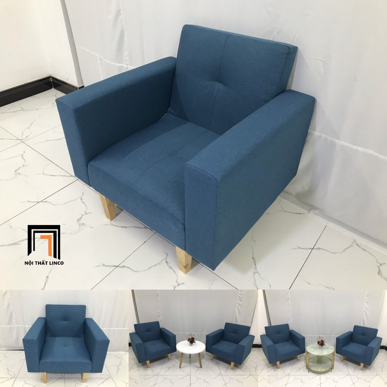 Ghế sofa đơn hiện đại xanh dương NS02 cho công sở giá rẻ