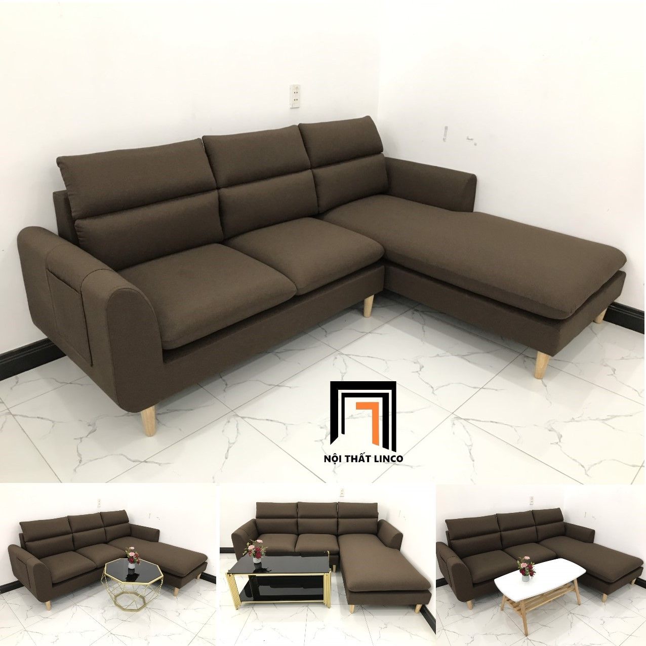 Bộ ghế sofa góc L 2m2 x 1m6 đẹp cho gia đình