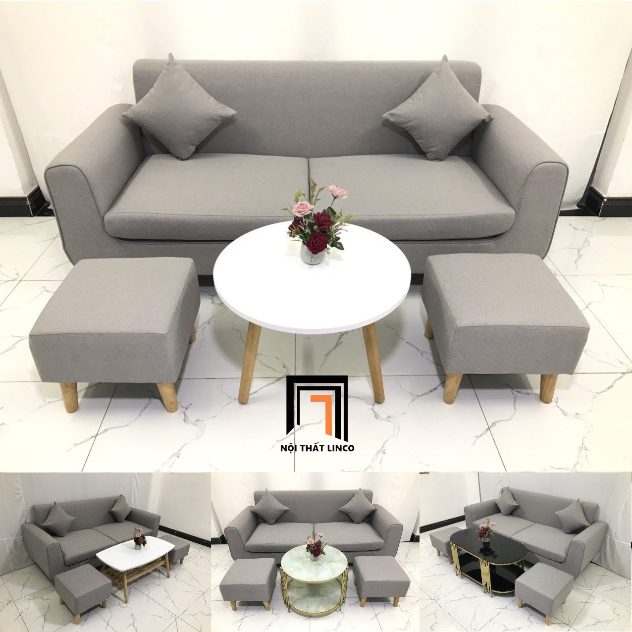 Bộ ghế sofa băng 1m9 NS04 màu xám ghi cho căn hộ chung cư