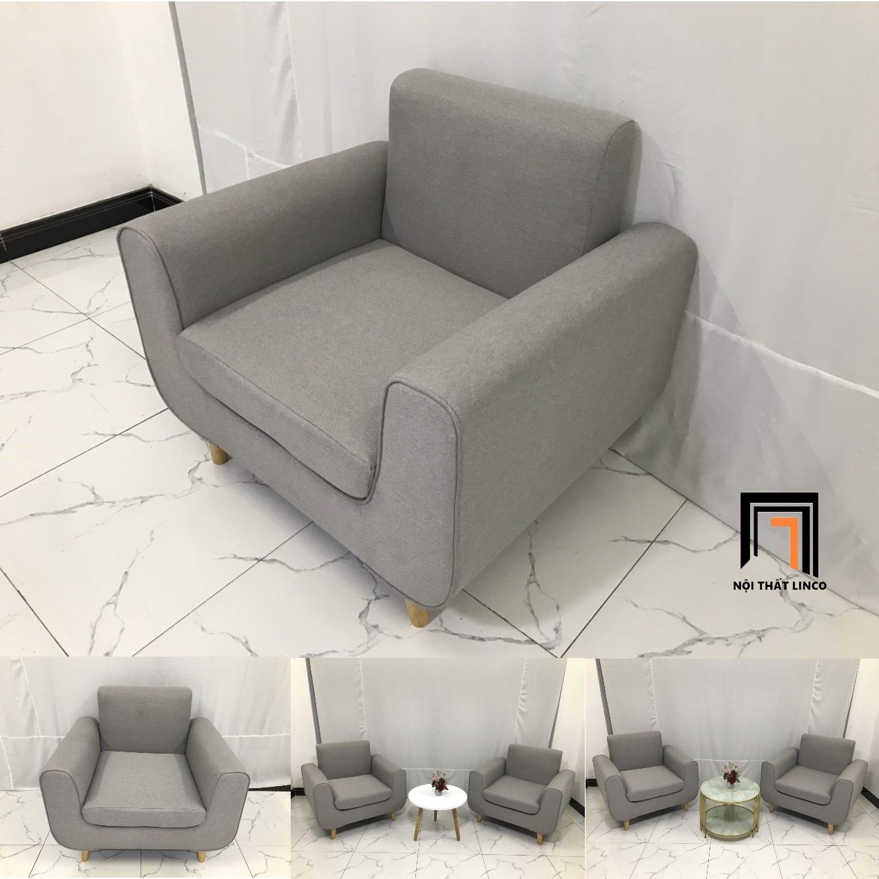 Ghế sofa đơn phòng khách NS04 màu xám ghi trắng