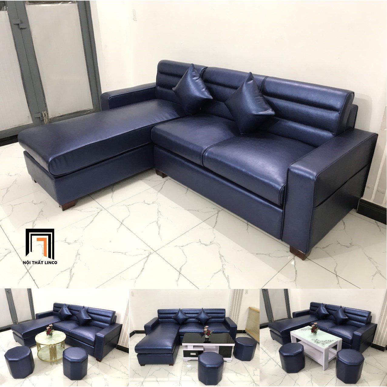 Bộ ghế sofa góc gia đình da Pu GT232 Massaro 2m4 x 1m6 giá rẻ