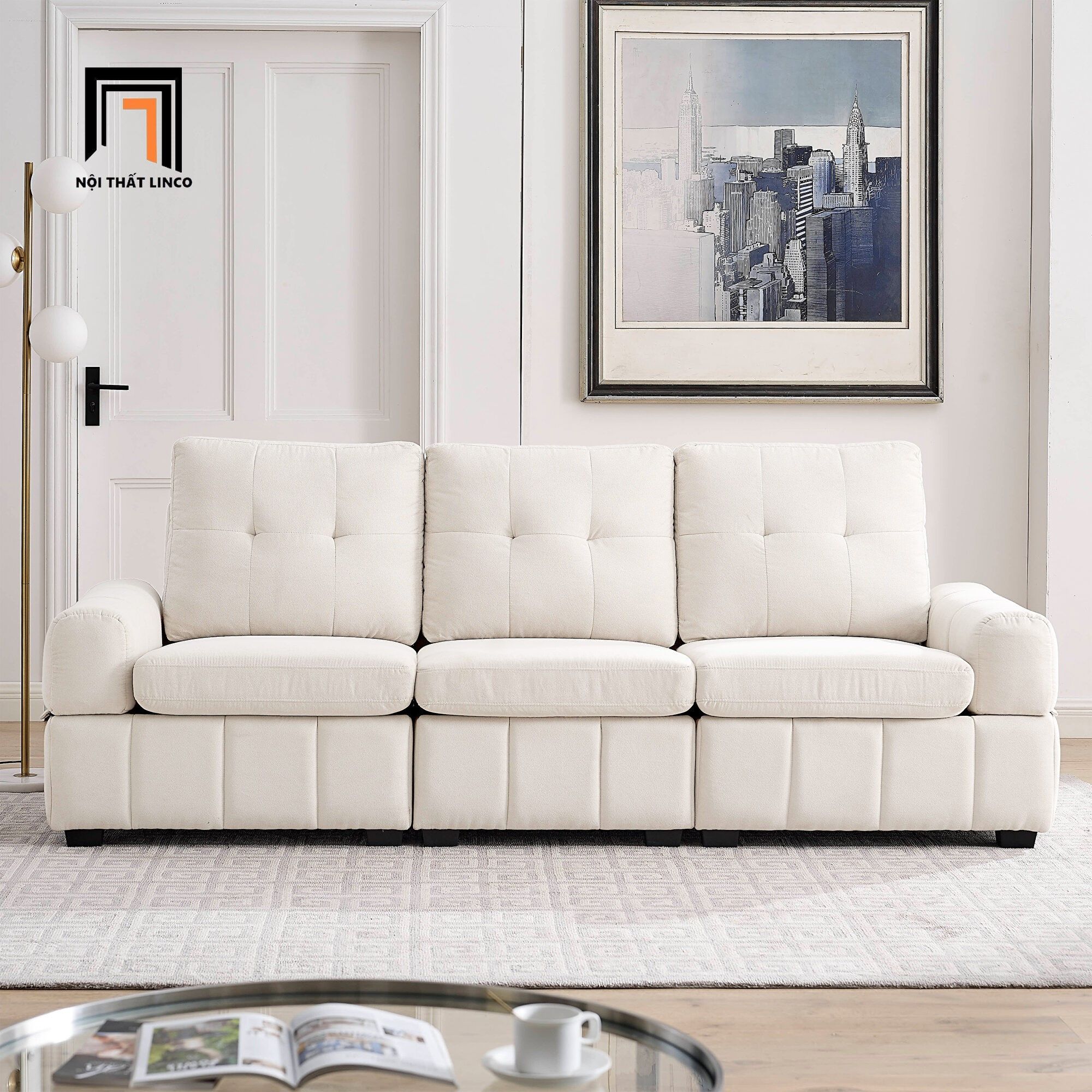 Ghế sofa băng vải nỉ trắng kem BT106 Beige cho gia đình