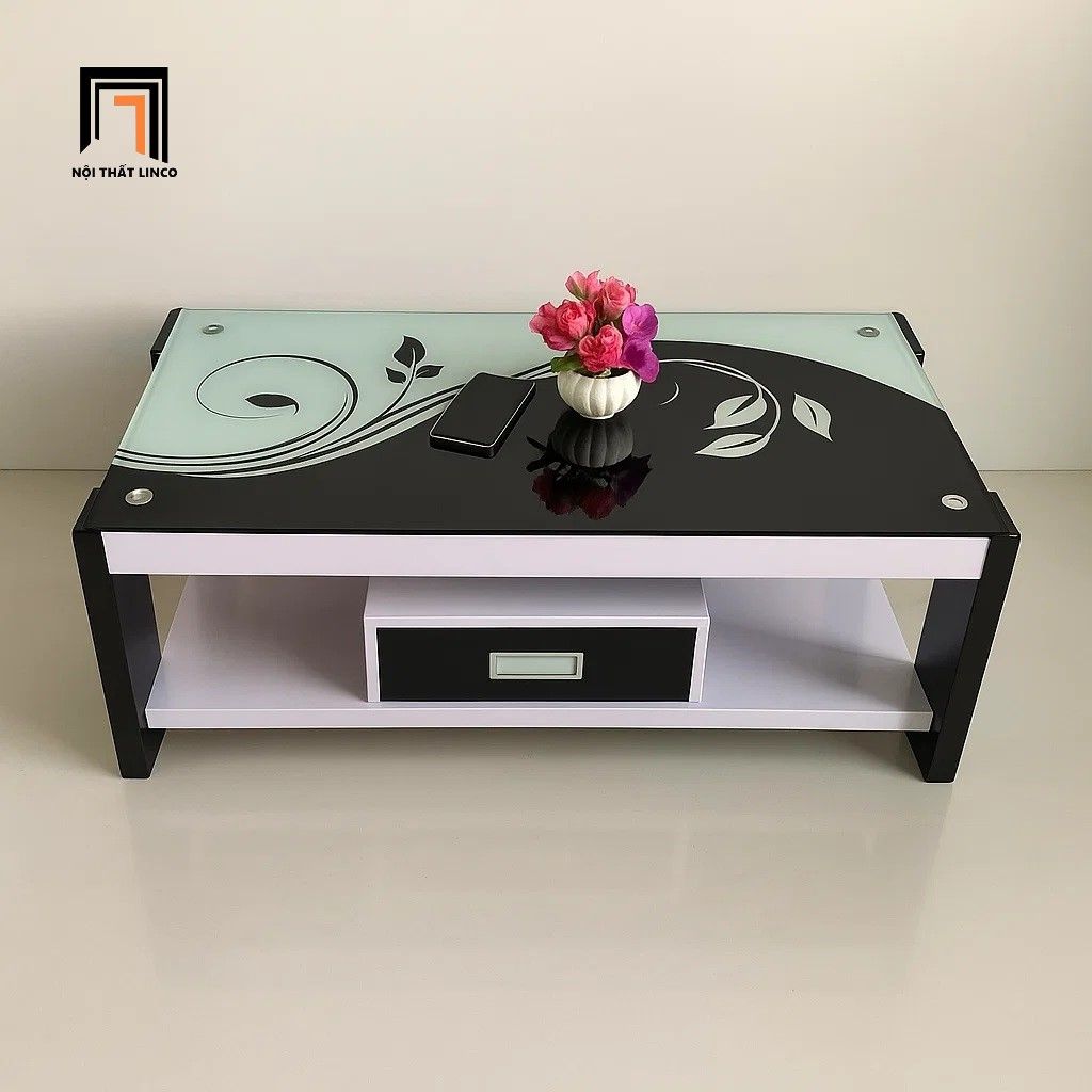 Bàn trà 1m x 50 giá rẻ BTPK52 Galo kính cường lực hộc kéo nhỏ
