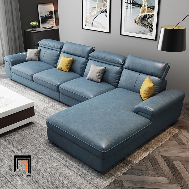 Bộ ghế sofa góc L da giả GT85 Tianfy 3m x 1m8 màu xám đen