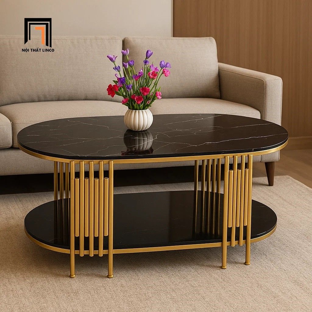 Bàn sofa phòng khách oval kính giả đá BTPK78 Watery 1m x 50