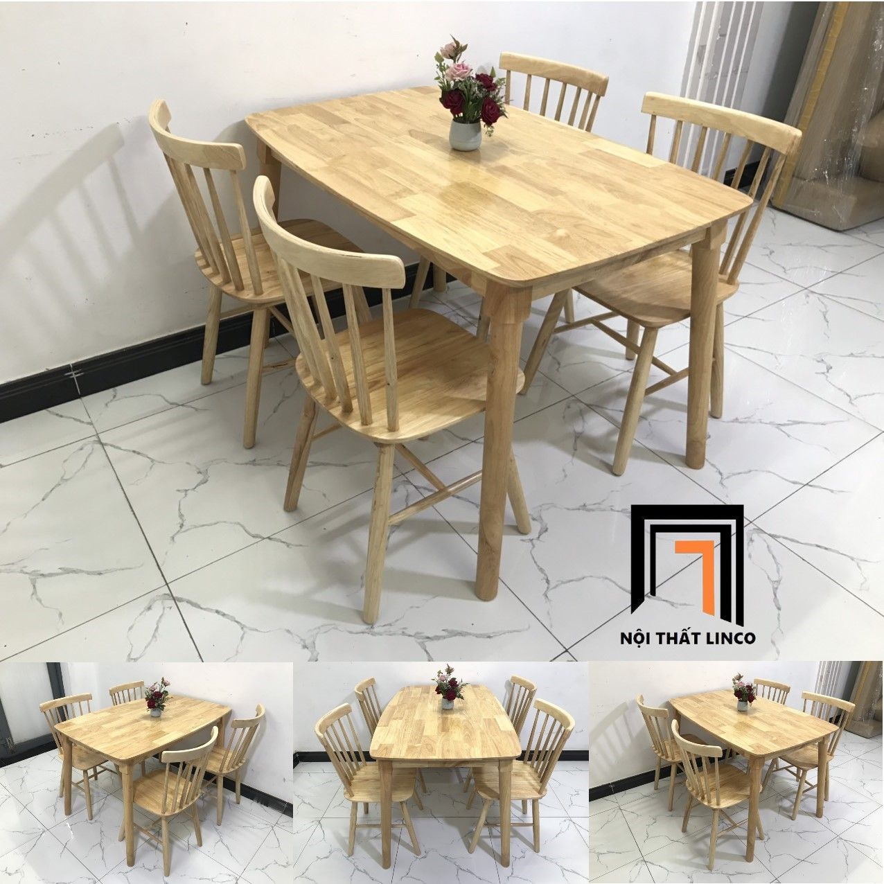 Bộ bàn ăn 4 ghế gỗ 2-KH4-G18-B108-go cho căn hộ chung cư