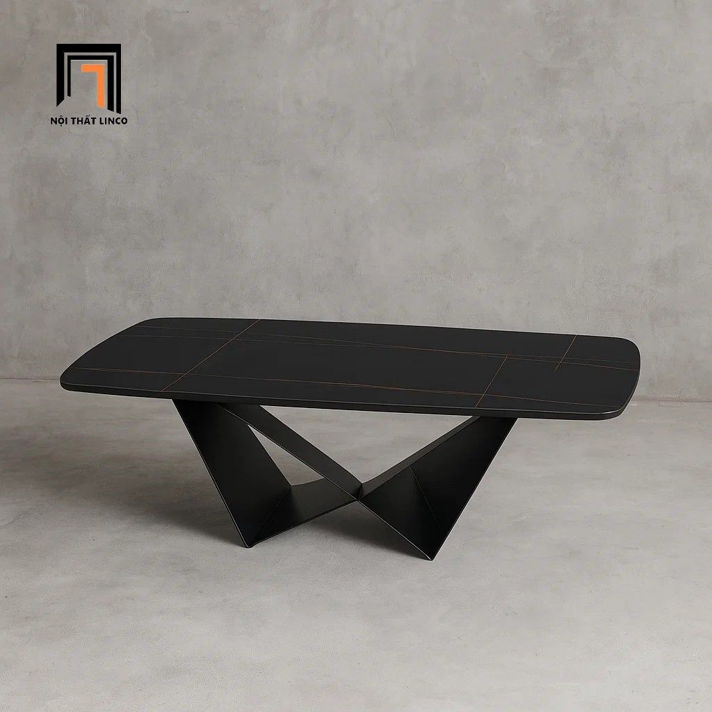 Bàn sofa mặt đá đen hiện đại BTPK87 Rion 1m x 50 chân sắt đen