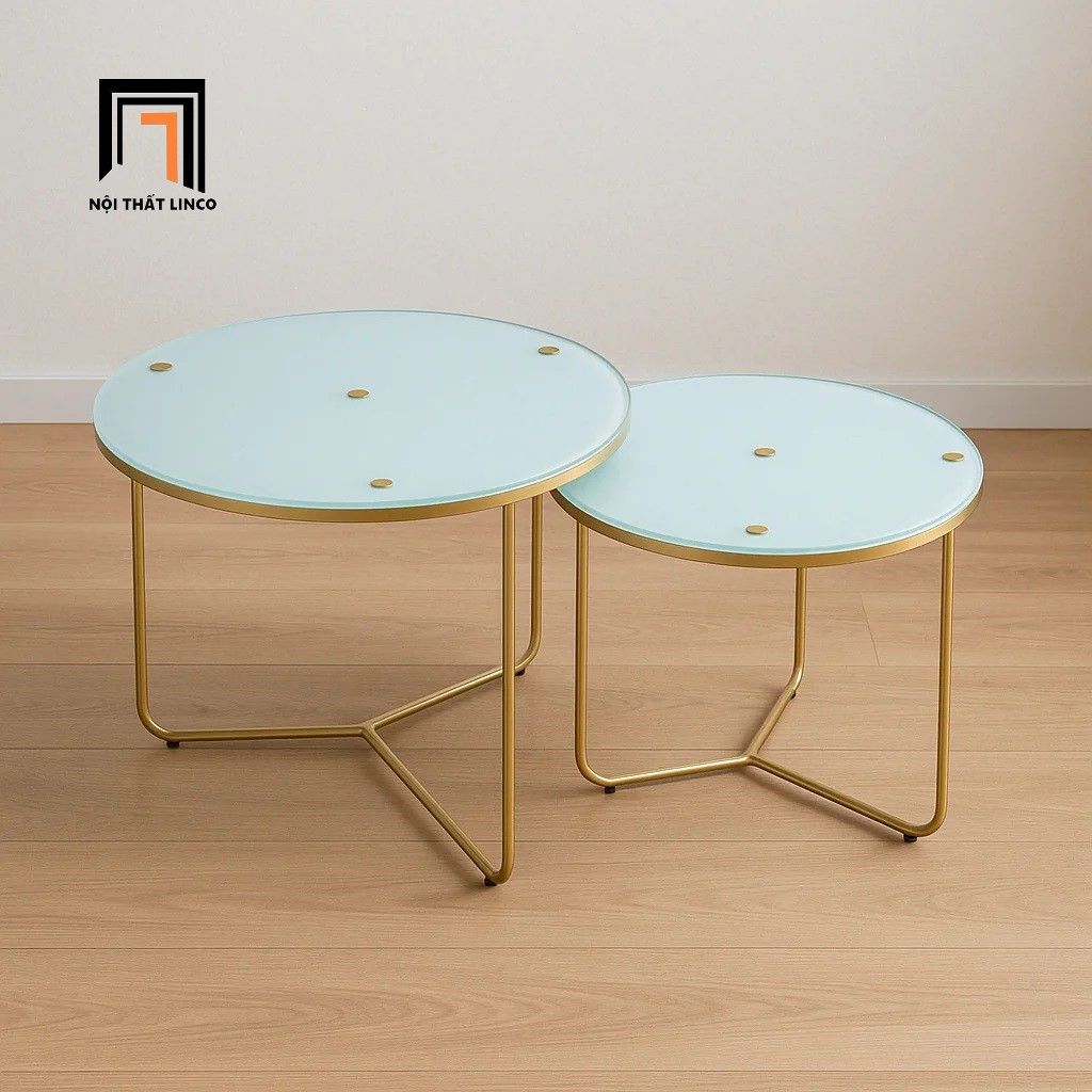 Cặp bàn sofa đôi nhỏ gọn BTPK6 Badil mặt kính khung chân sắt