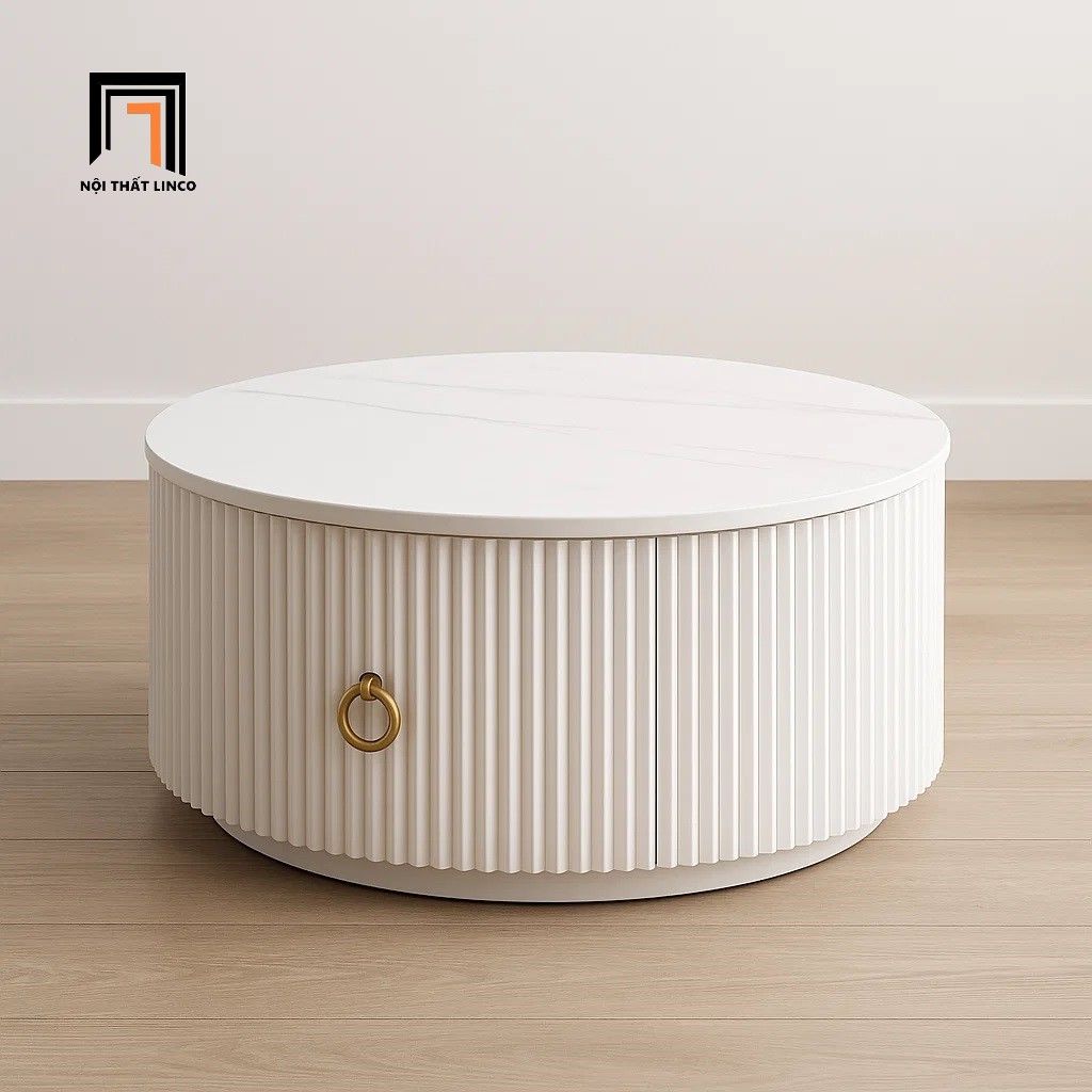 Bàn sofa mặt đá tròn 60 BTPK74 Langley hộc kéo nhỏ để đồ