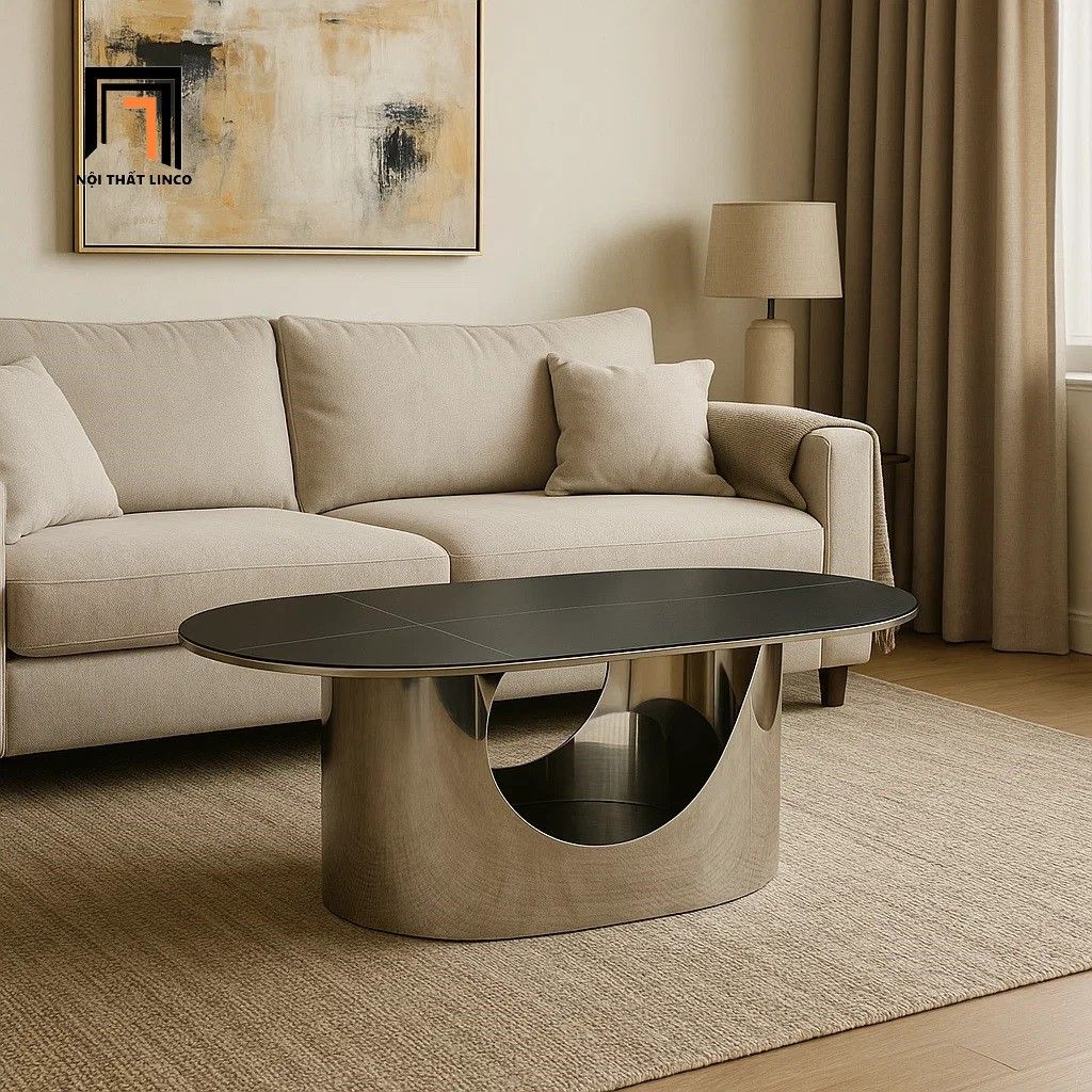 Bàn sofa phòng khách oval BTPK76 Camak 1m x 50 khung inox
