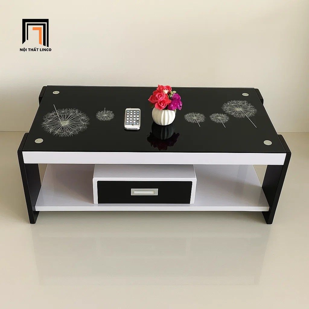 Bàn sofa mặt kính in hoa giá rẻ BTPK57 Winett 1m x 50 nhỏ gọn