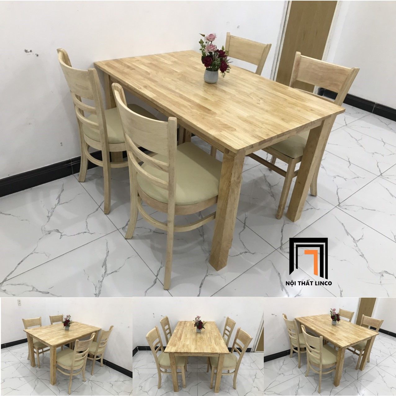 Bộ bàn ăn 4 ghế giá rẻ 1-KH4-G02-B108-go phòng bếp gia đình