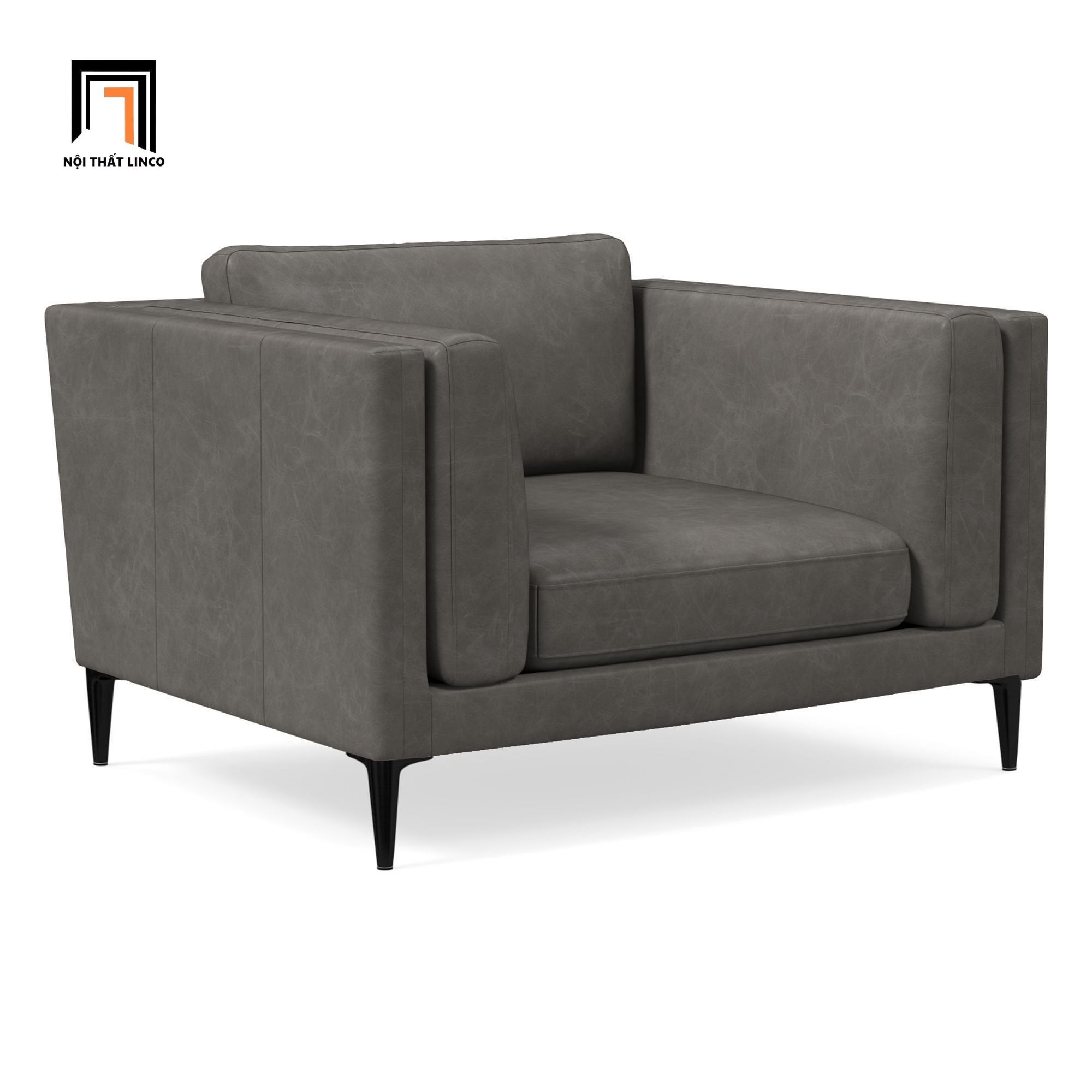 Ghế sofa đơn hiện đại DT20 Anton da công nghiệp xám đậm