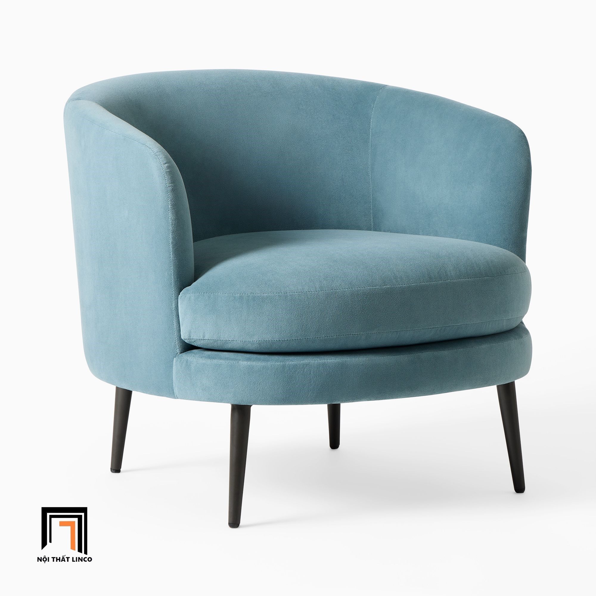 Ghế sofa đơn tròn giá rẻ DT18 Viv màu xanh dương vải nhung