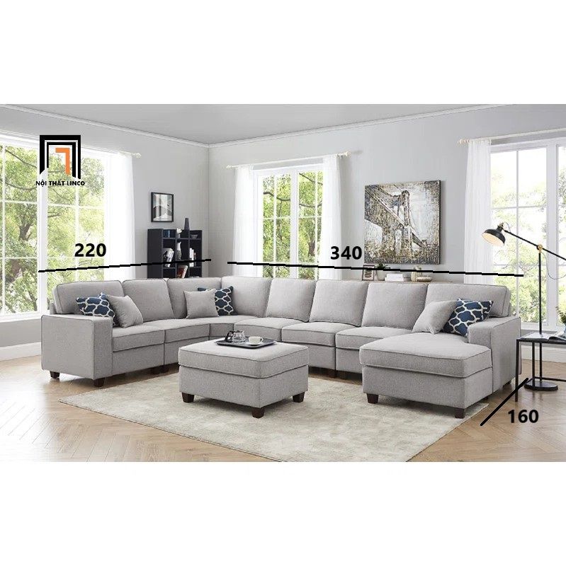 Ghế sofa U phòng khách kiểu dáng hiện đại UT33 Marsala 3m4