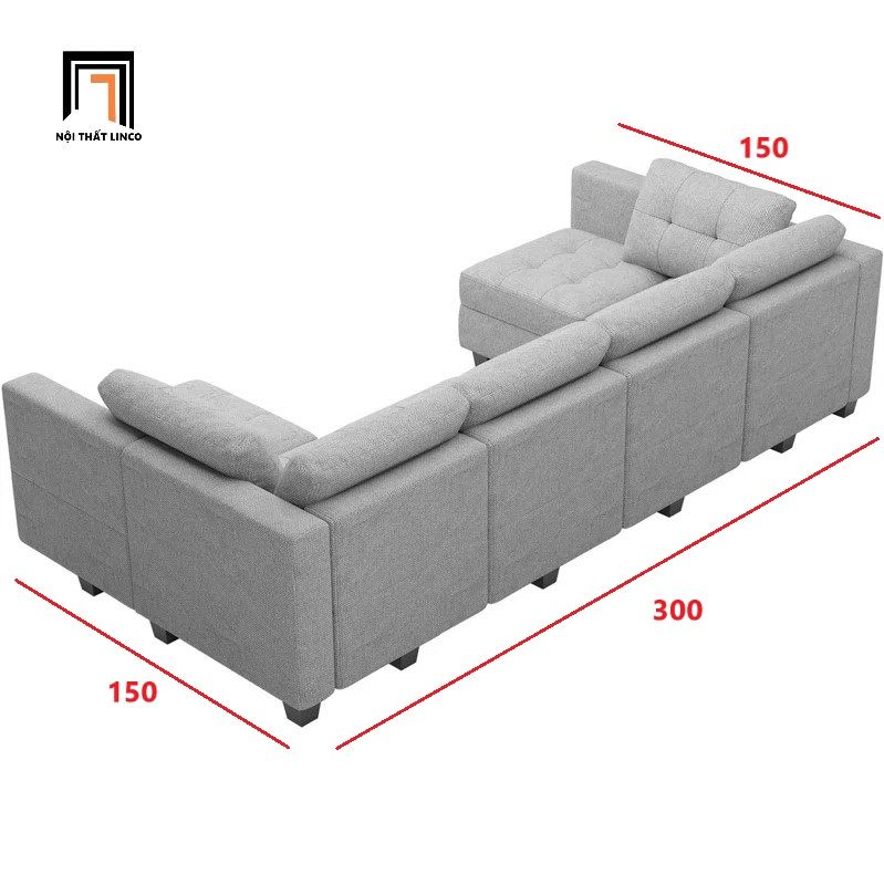 Bộ ghế sofa U vải nỉ xám trắng UT12 Teangela dài 3m gia đình