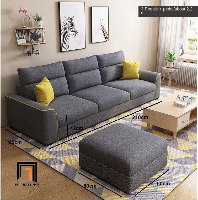 Bộ ghế sofa băng xám đen BT57 Cobin 2m1 kèm đôn vuông giá rẻ