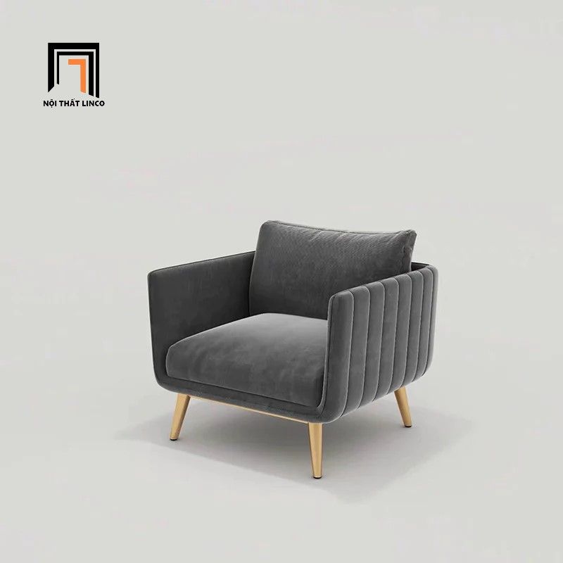 Ghế sofa đơn sang trọng DT79 Genlis bọc vải nhung xám đen