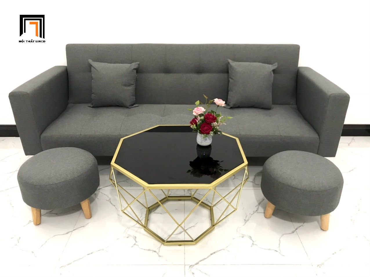 Ghế sofa băng bật giường BTV xám đen dài 2m hiện đại