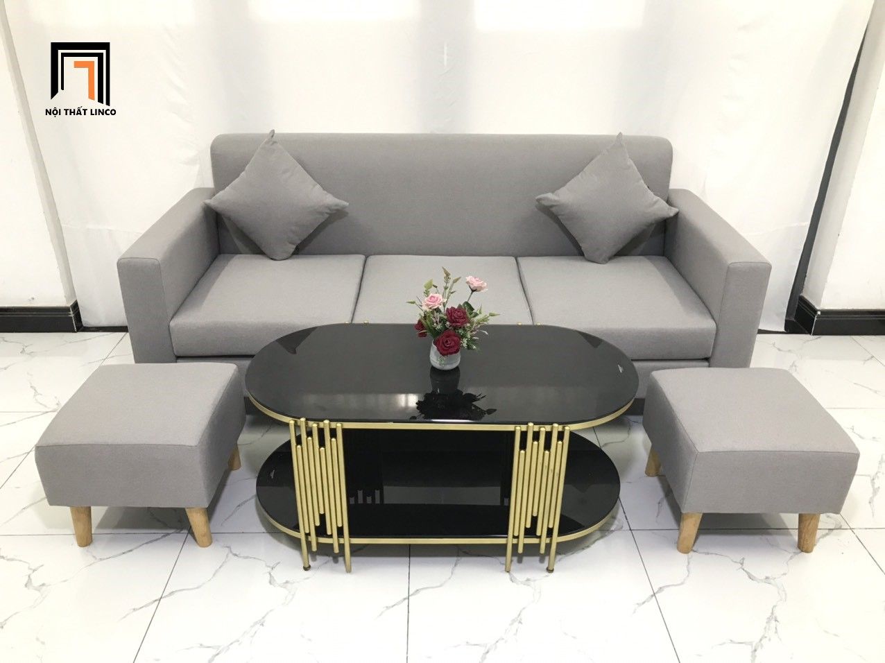 Bộ ghế sofa băng NS05 dài 1m9 giá rẻ màu xám ghi trắng