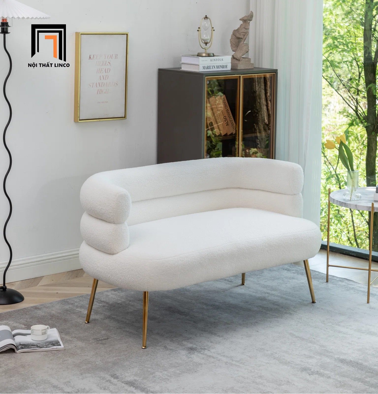 Bộ ghế sofa xinh cho tiệm shop KT144 Demetrius vải lông cừu