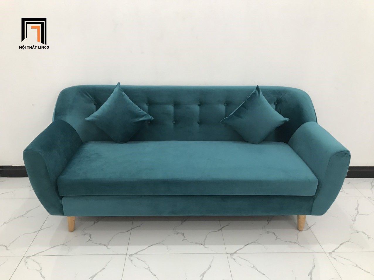 Bộ ghế sofa băng BGN đẹp xanh lá dài 1m9 vải nhung