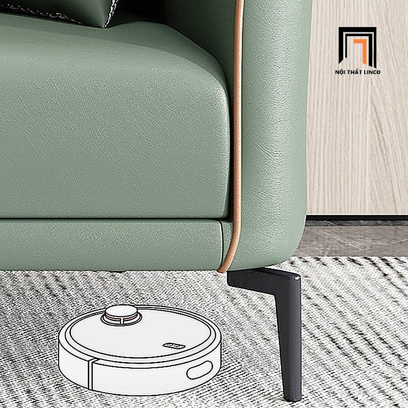 Set ghế sofa bọc da giả KT67 Polan hiện đại màu xanh lá