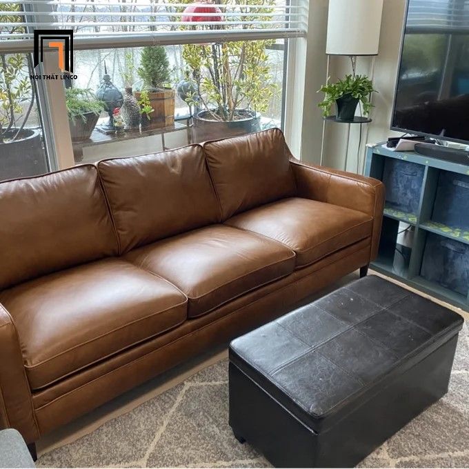Ghế sofa băng gia đình BT33 Abbot dài 2m bọc da giả màu da bò