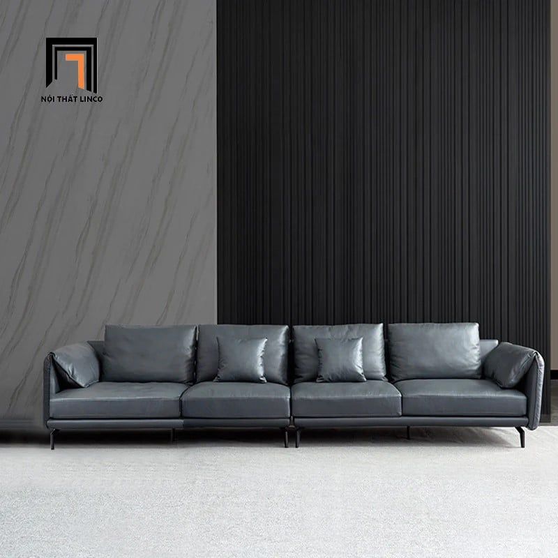 Ghế sofa văng dài 3m sang trọng BT241 Santafe da giả xám đậm