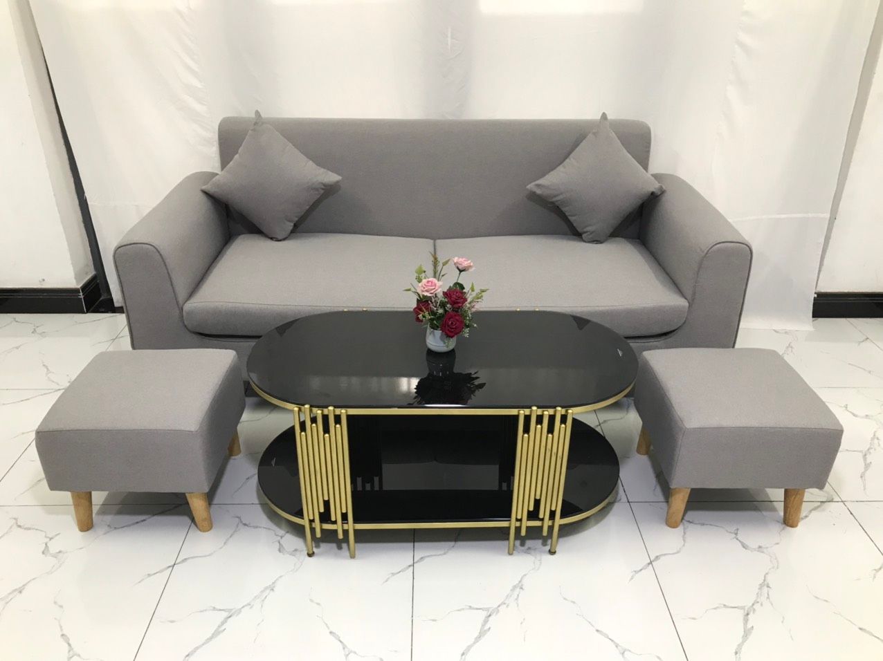 Bộ ghế sofa băng 1m9 NS04 màu xám ghi cho căn hộ chung cư